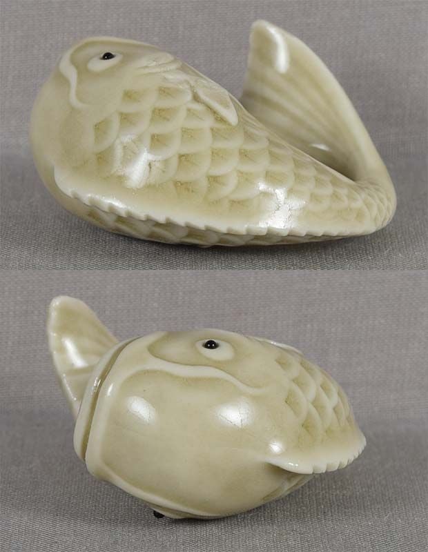 Porcelain netsuke CURLED CARP by ARMIN MULLER - 4