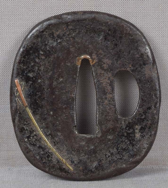 18c Japanese sword TSUBA COURT HAT riding crop water lily - 2