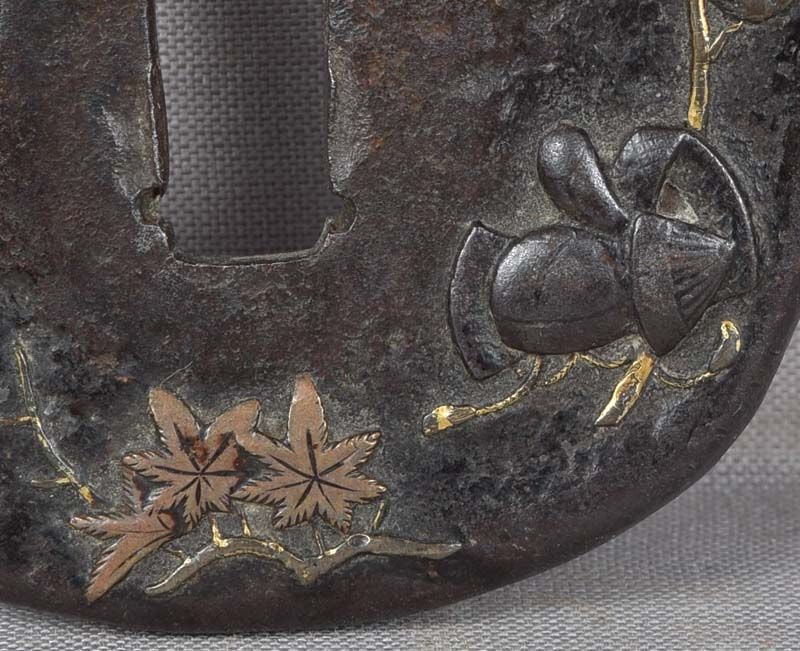 18c Japanese sword TSUBA COURT HAT riding crop water lily - 3