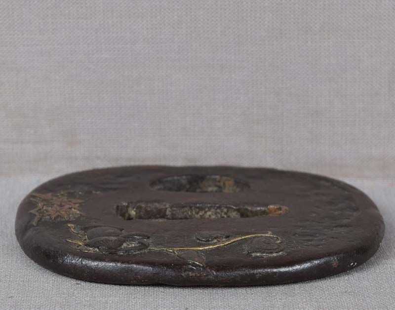 18c Japanese sword TSUBA COURT HAT riding crop water lily - 6