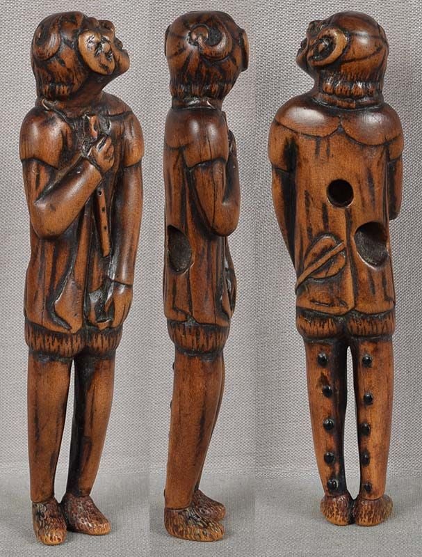 18c netsuke TALL FOREIGNER WITH FLUTE 97mm - 3