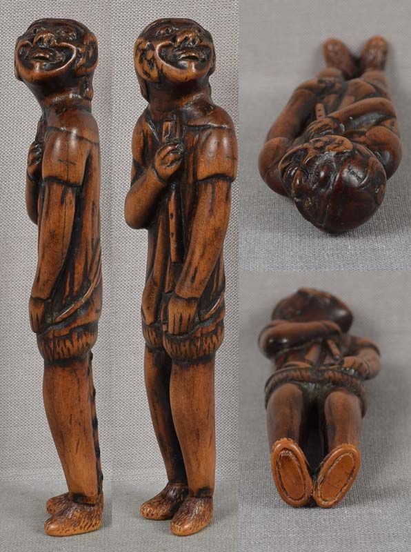 18c netsuke TALL FOREIGNER WITH FLUTE 97mm - 4