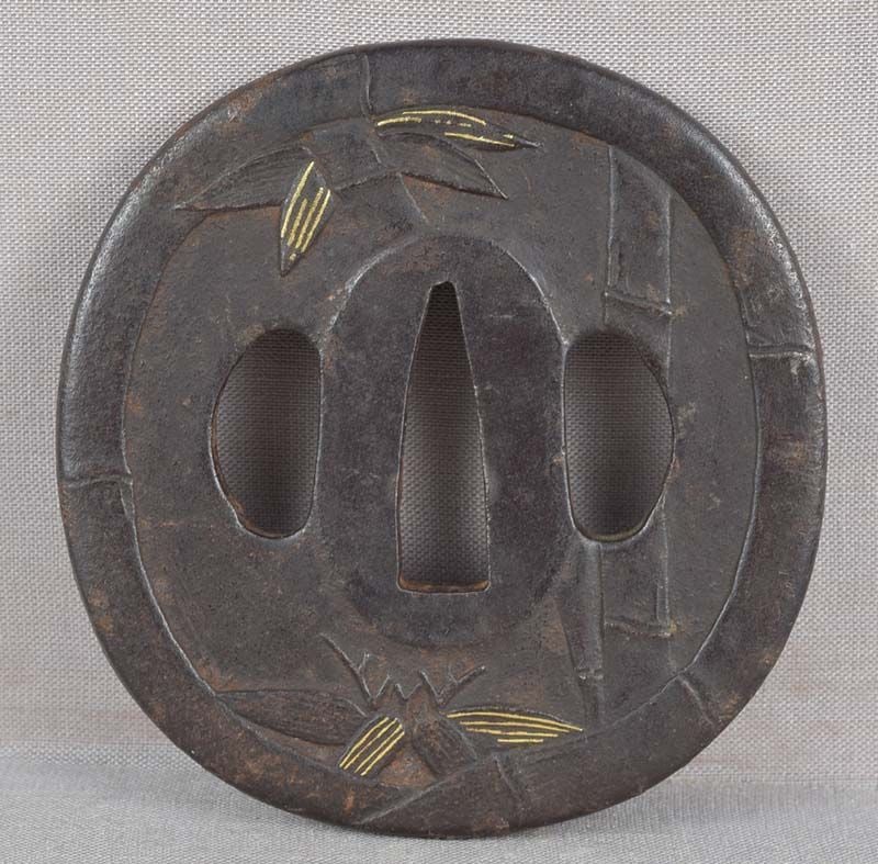 18c Japanese sword TSUBA bird & bamboo - 2