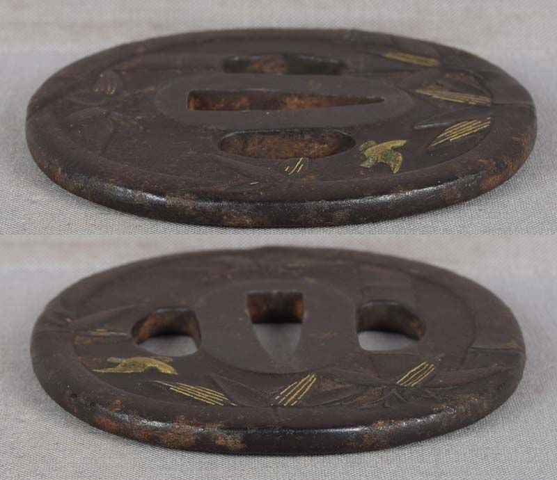 18c Japanese sword TSUBA bird & bamboo - 3