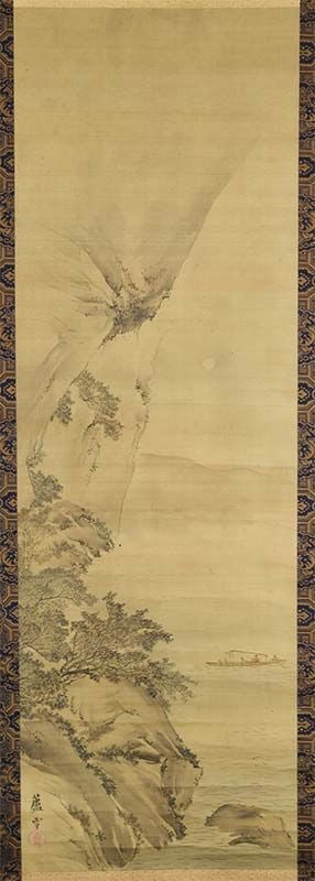 19c Japanese scroll painting SCHOLARLY LANDSCAPE family boating (1 of 6)