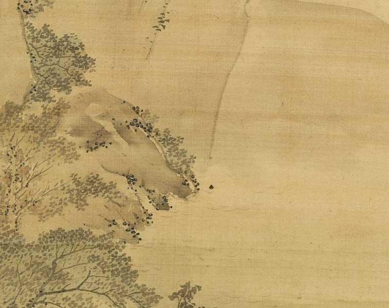 19c Japanese scroll painting SCHOLARLY LANDSCAPE family boating - 6