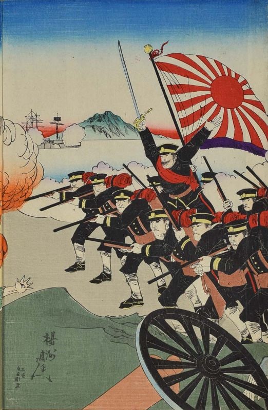 1894 Japanese print Sino-Japanese War BATTLE OF ASAN by CHIKANOBU - 3