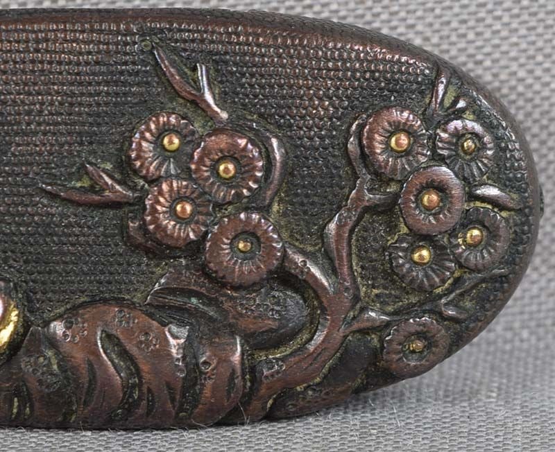 19c OBIDOME Japanese sword kashira SHISHI & pines - 4