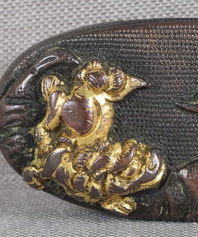 19c OBIDOME Japanese sword kashira SHISHI & pines - 5