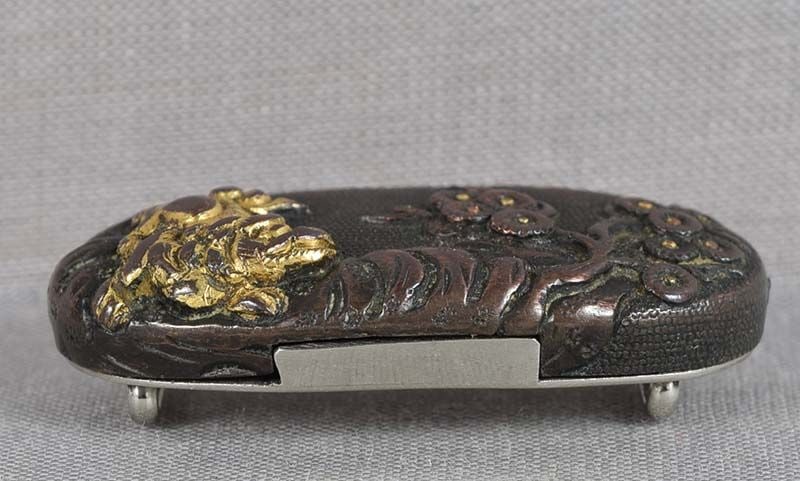 19c OBIDOME Japanese sword kashira SHISHI & pines - 6