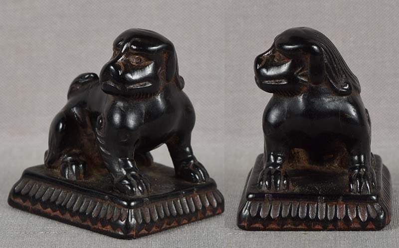 Early 19c ebony netsuke KOMA INU SEAL - 3