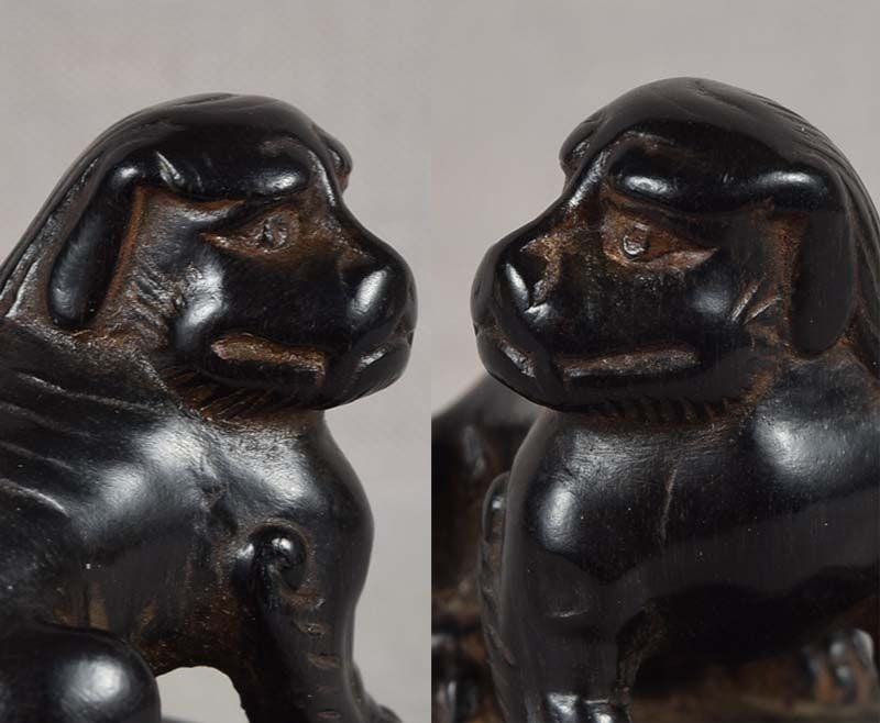 Early 19c ebony netsuke KOMA INU SEAL - 6