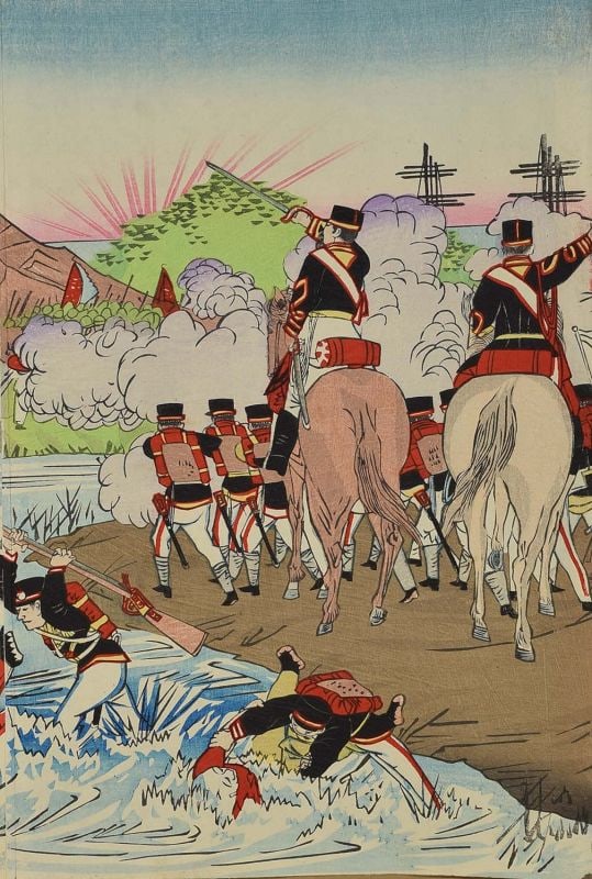 1894 Japanese print Sino-Japanese War BATTLE OF ASAN by SADANOBU II - 3