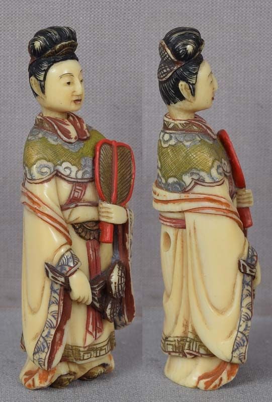 19c netsuke FEMALE IMMORTAL with fungus of immortality - 2