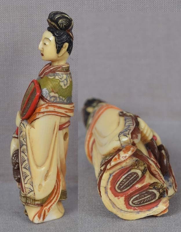 19c netsuke FEMALE IMMORTAL with fungus of immortality - 4