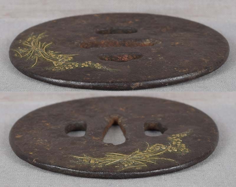 18c Japanese sword TSUBA grasses & flower - 3