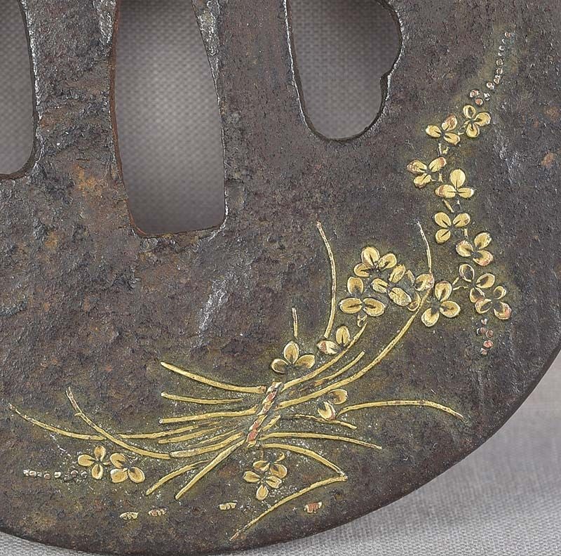 18c Japanese sword TSUBA grasses & flower - 4