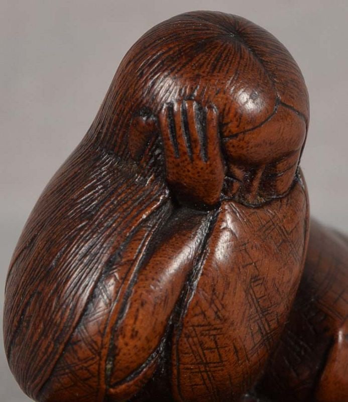 19c netsuke SLEEPING DRUNKEN SHOJO by TADATOSHI - 2