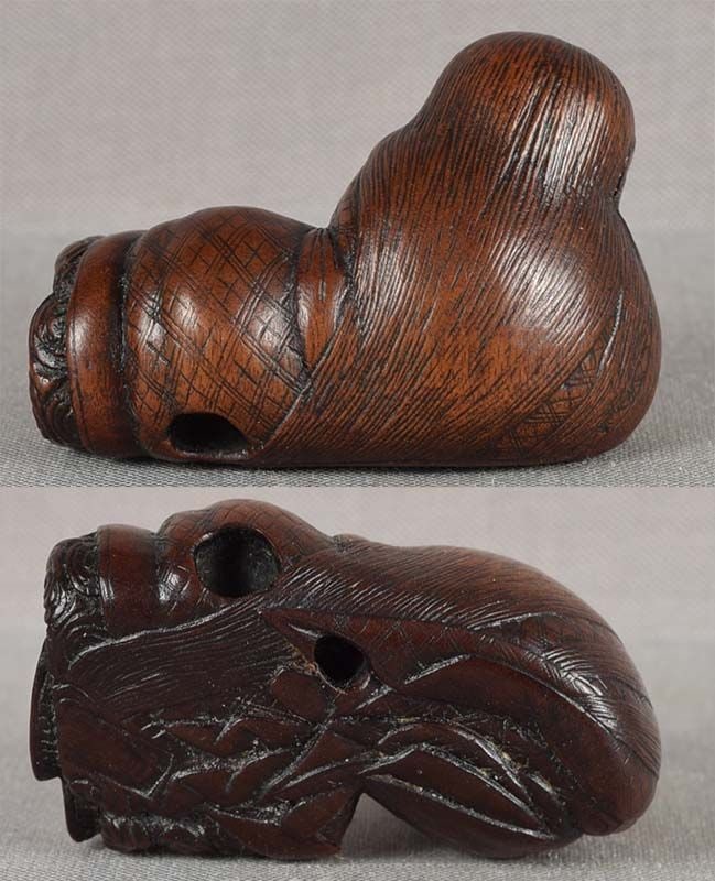 19c netsuke SLEEPING DRUNKEN SHOJO by TADATOSHI - 3
