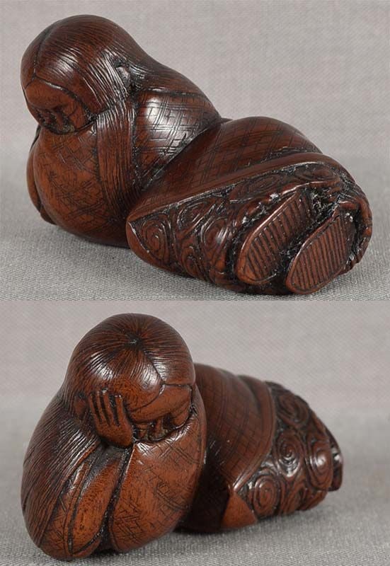 19c netsuke SLEEPING DRUNKEN SHOJO by TADATOSHI - 4