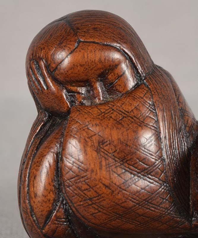 19c netsuke SLEEPING DRUNKEN SHOJO by TADATOSHI - 5