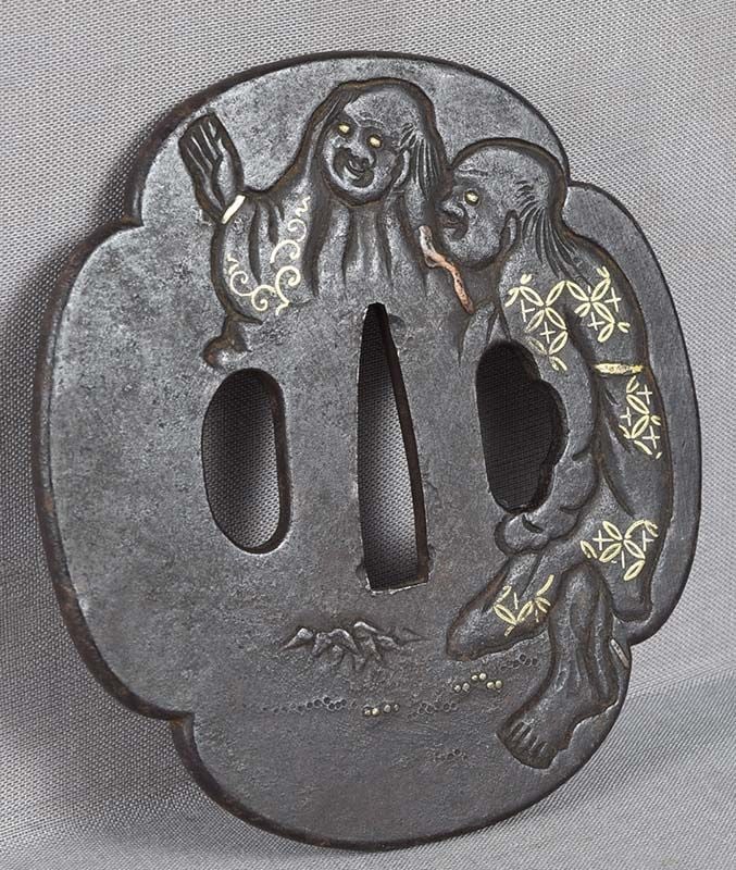 Large 18c Japanese sword TSUBA Kanzan and Jittoku - 3