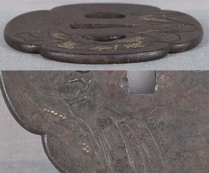 Large 18c Japanese sword TSUBA Kanzan and Jittoku - 5