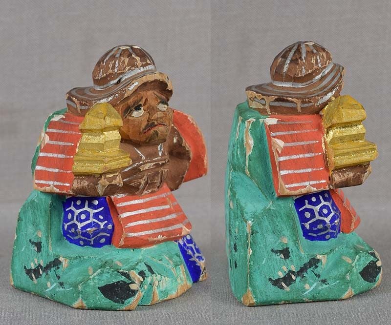 19c Hida okimono BISHAMON with pagoda by netsuke carver RYOSO - 2