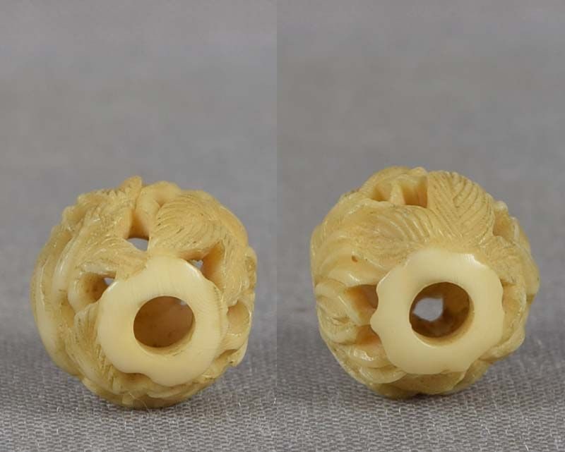 19c marine OJIME netsuke slide BIRD & CHRYSANTHEMUM - 4