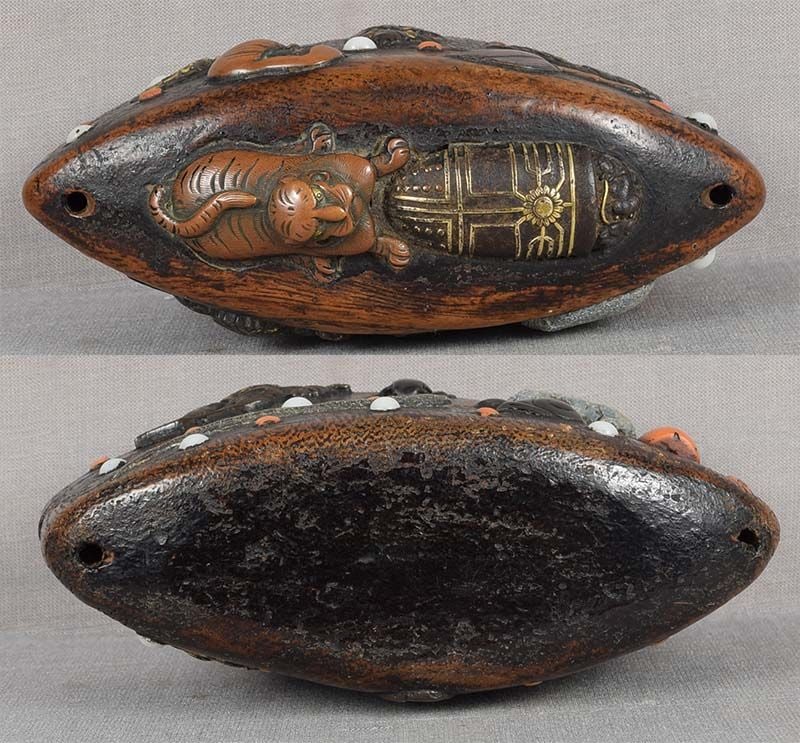Early 19c TONKOTSU (netsuke box) TIGER Daruma, animals - 3
