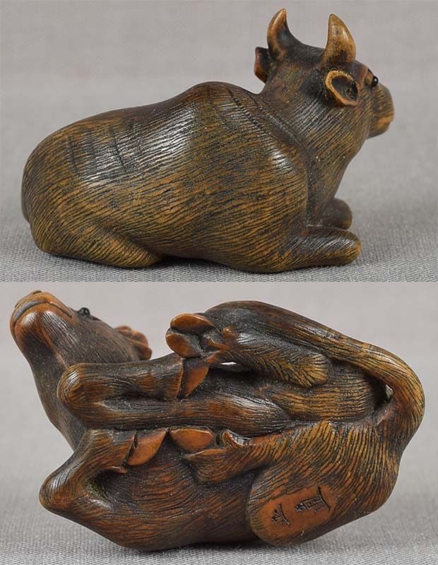 19c netsuke RESTING OX by MASANAO of Ise - 5