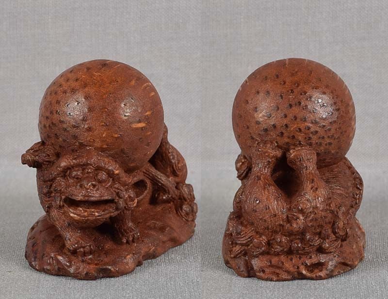 19c netsuke TWISTING SHISHI balancing ball - 2