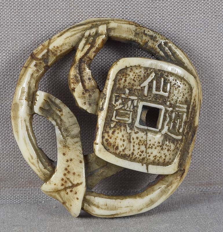 19c Asakusa School netsuke COIN & ribbon (1 of 5)