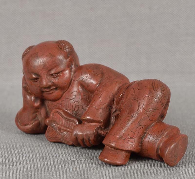 19c lacquer netsuke CHINESE BOY with fan - 2