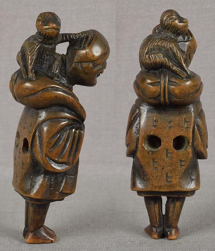 Early 19c netsuke SARUMAWASHI MONKEY trainer - 4