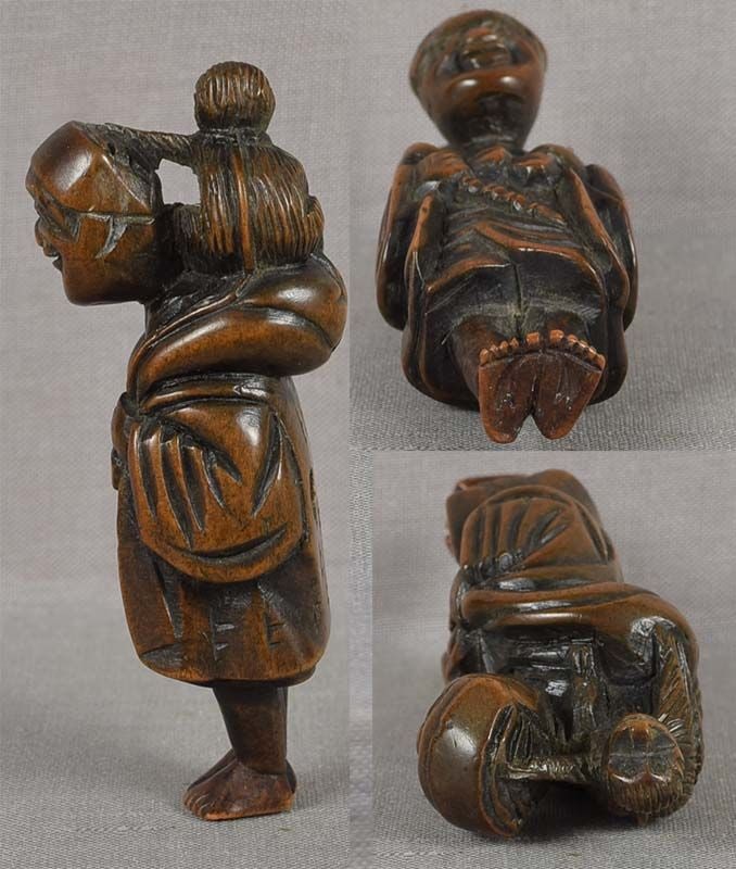 Early 19c netsuke SARUMAWASHI MONKEY trainer - 5