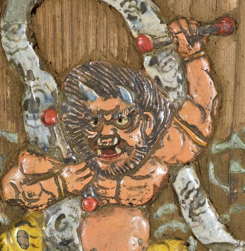 19c ceramic on wood RAIDEN Thunder God by ENKE / RYU-UN 1923 FHC coll - 5