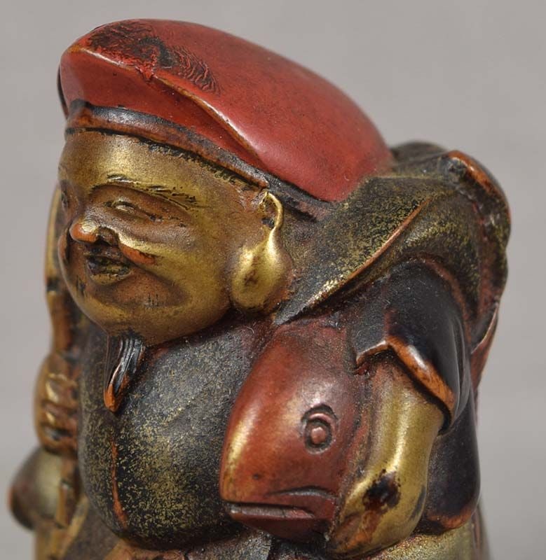 19c LACQUER netsuke EBISU with fish - 2