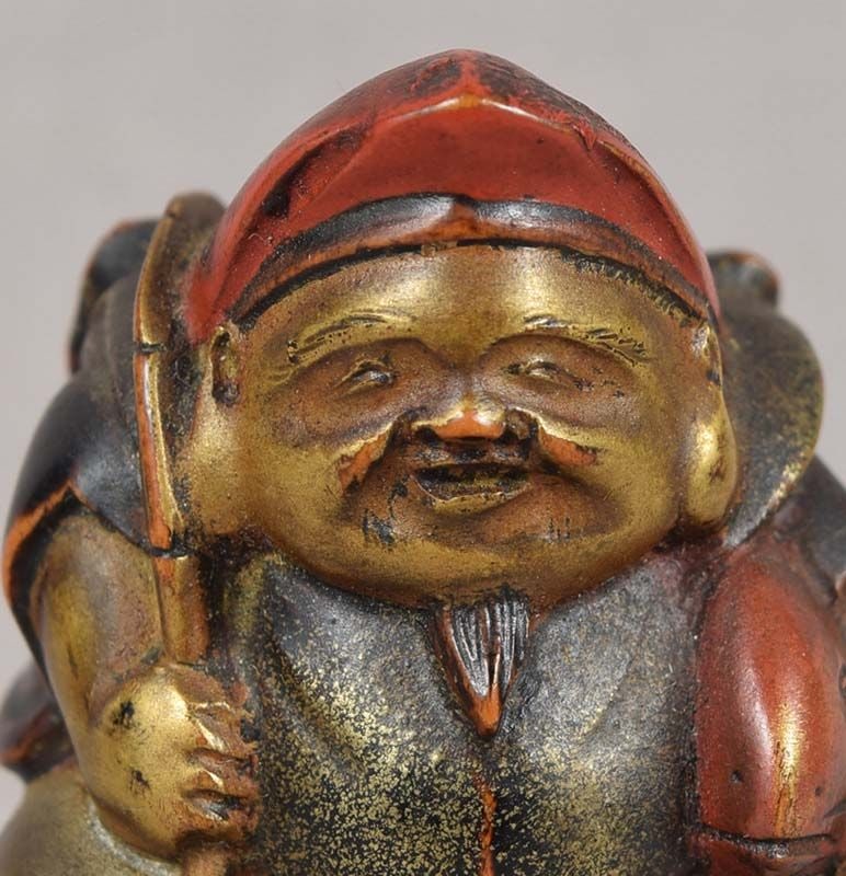 19c LACQUER netsuke EBISU with fish - 3