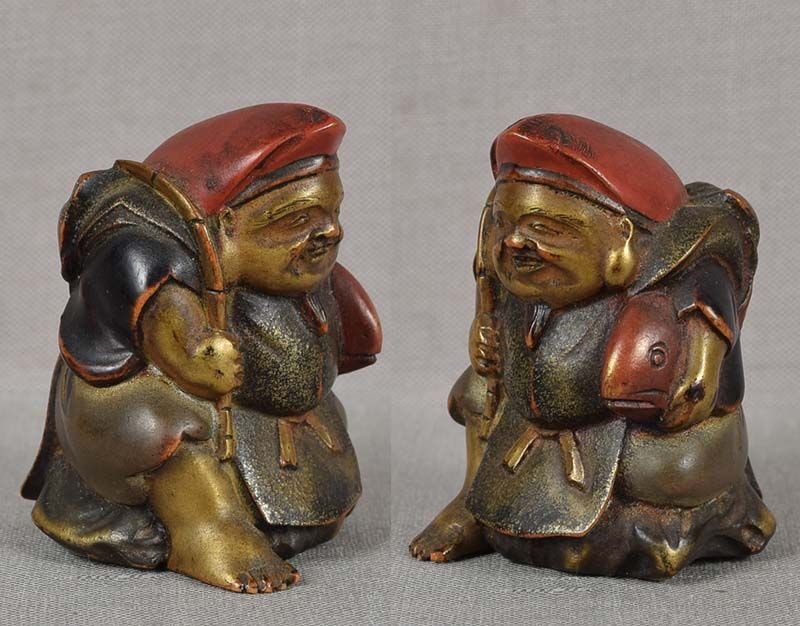 19c LACQUER netsuke EBISU with fish - 4