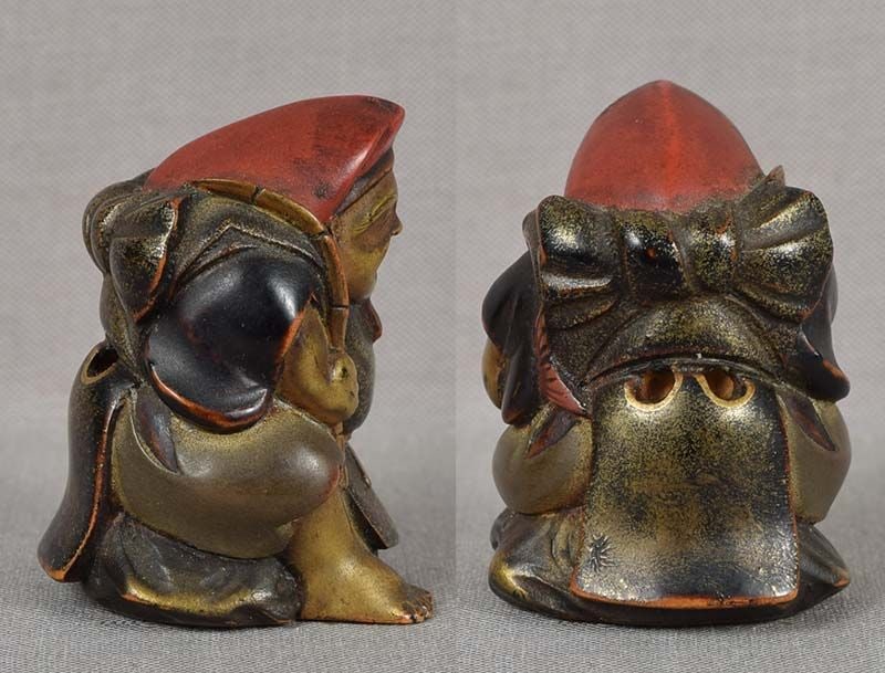 19c LACQUER netsuke EBISU with fish - 5