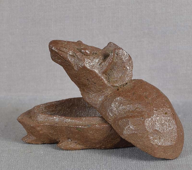 1920s tea ceremony Japanese ceramic KOGO Bizen RAT signed - 3