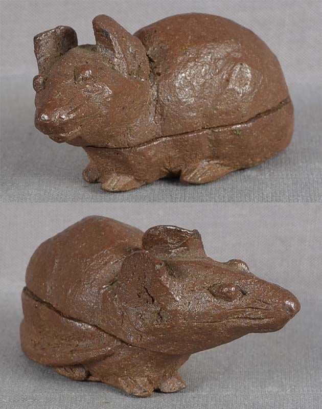 1920s tea ceremony Japanese ceramic KOGO Bizen RAT signed - 4