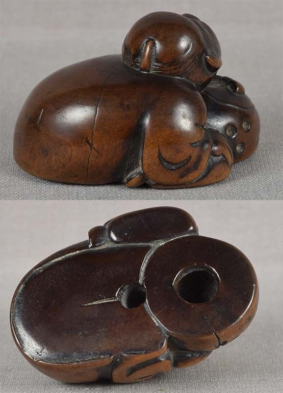 18c netsuke MONK with tobacco pipe - 6