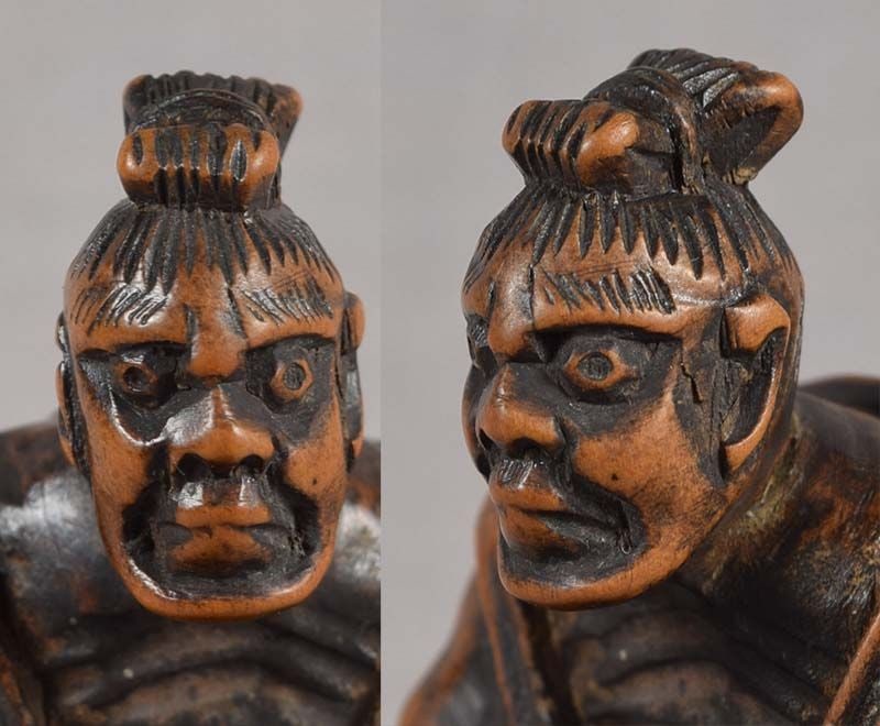19c netsuke NIO Buddhist Guardian mending straw sandal - 2