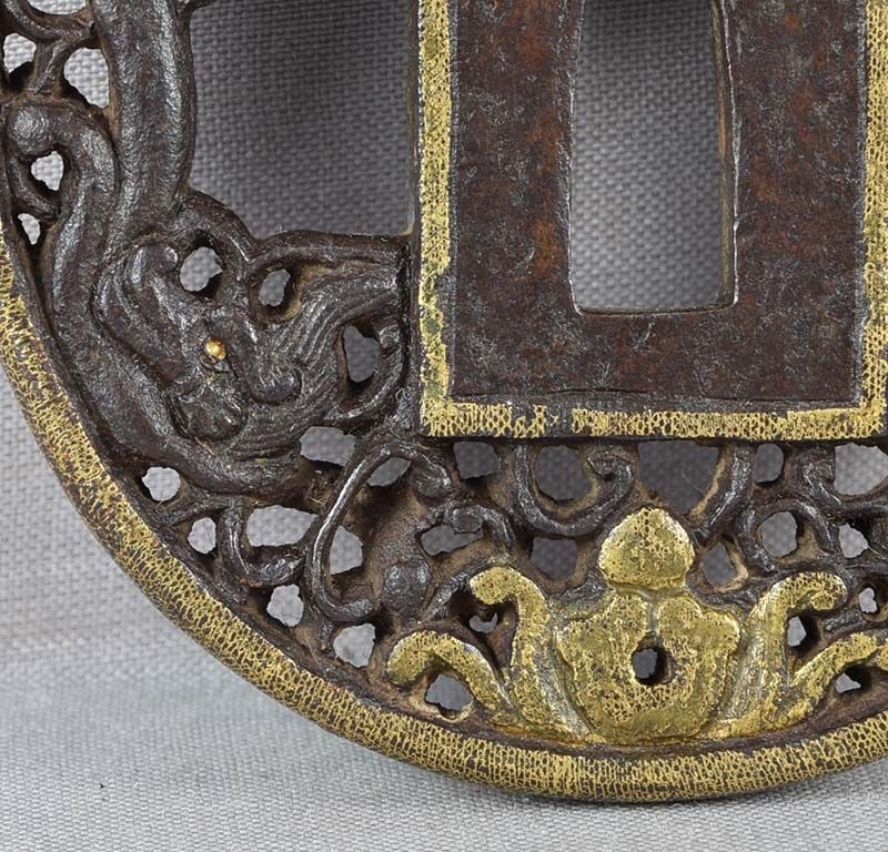 18c Japanese sword TSUBA DRAGONS & Precious Gems - 4