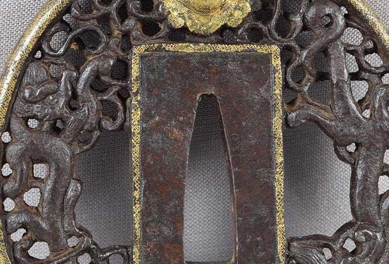 18c Japanese sword TSUBA DRAGONS & Precious Gems - 5