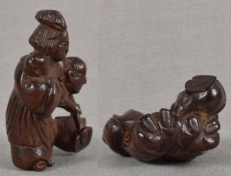 19c netsuke Filial Piety KAKKYO family & pot of gold - 5