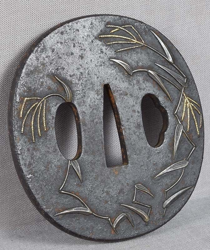 18c Japanese sword TSUBA RICE PLANTS - 3