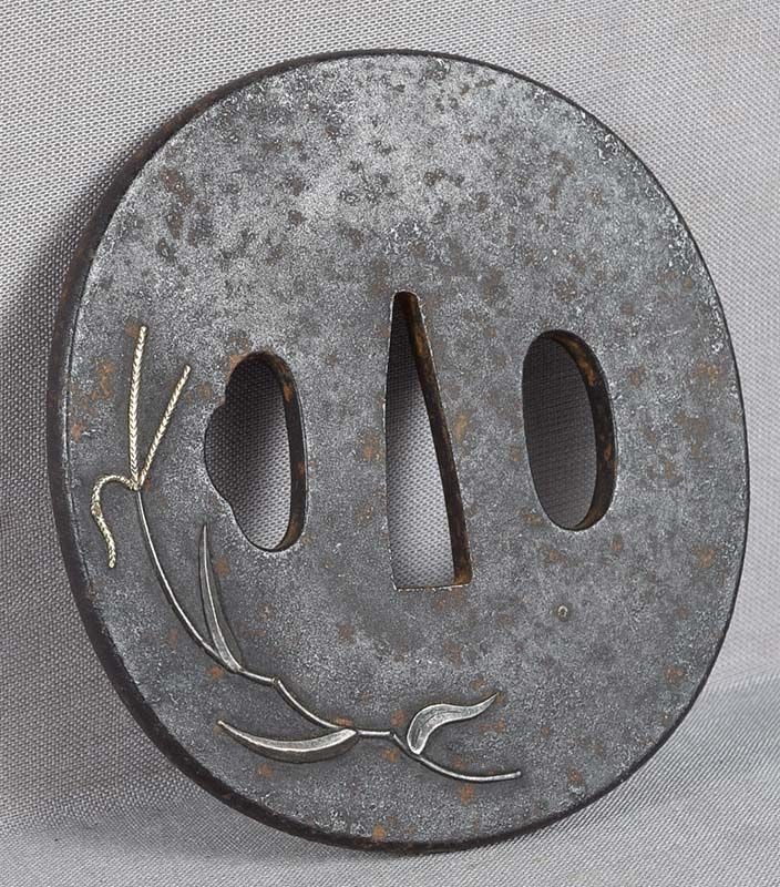 18c Japanese sword TSUBA RICE PLANTS - 4